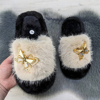 Тапочки хутряні жіночі бежеві 4534, фото 1