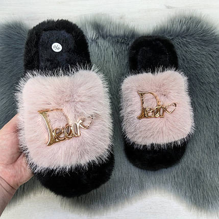 Тапочки хутряні жіночі пудрові 4534_2, фото 1