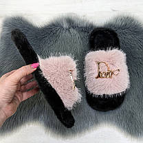 Тапочки хутряні жіночі пудрові 4534_2, фото 2