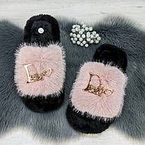 Тапочки хутряні жіночі пудрові 4534_2, фото 4