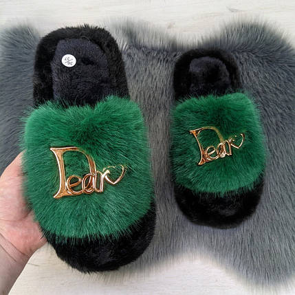 Тапочки хутряні жіночі зелені 4534_2, фото 1