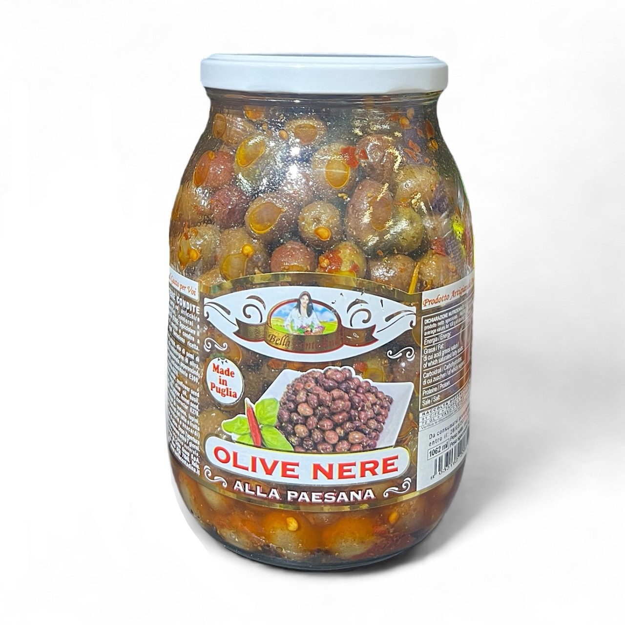 Оливки Bella Contadina Olive Nero alla Paesano, в олії зі спеціями 960 г., фото 1