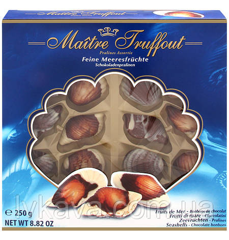 Цукерки праліне Pralines sea shells blue Maitre Truffout, 250 г, фото 2
