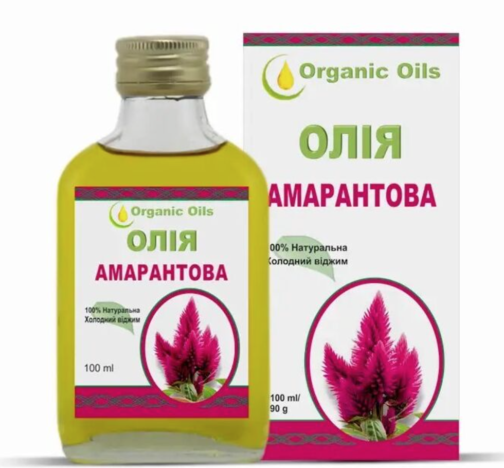 Амарантова олія 100% холодного віджиму. Organic Oils, 100 мл.