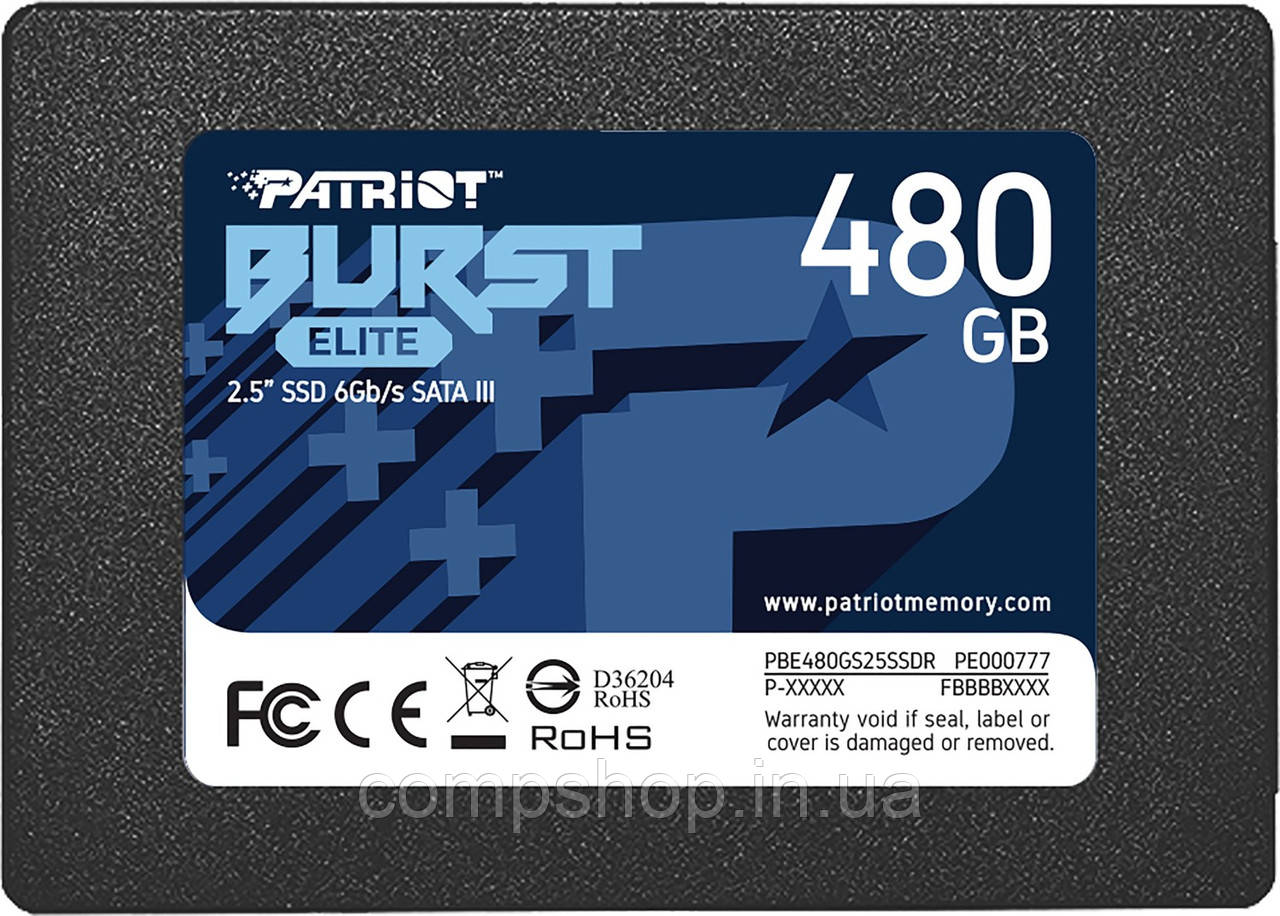 Твердотільний диск 2.5"   480GB  Patriot Burst Elite  (SATA 6Gb/s, 3D-NAND QLC, 450/320MB/s) (PBE480GS25SSDR)