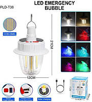 Світлодіодна LED лампа з акумулятором T38-COB+SMD(RGB), 2x18650, сонячна батарея, гачок, ЗУ Type-C