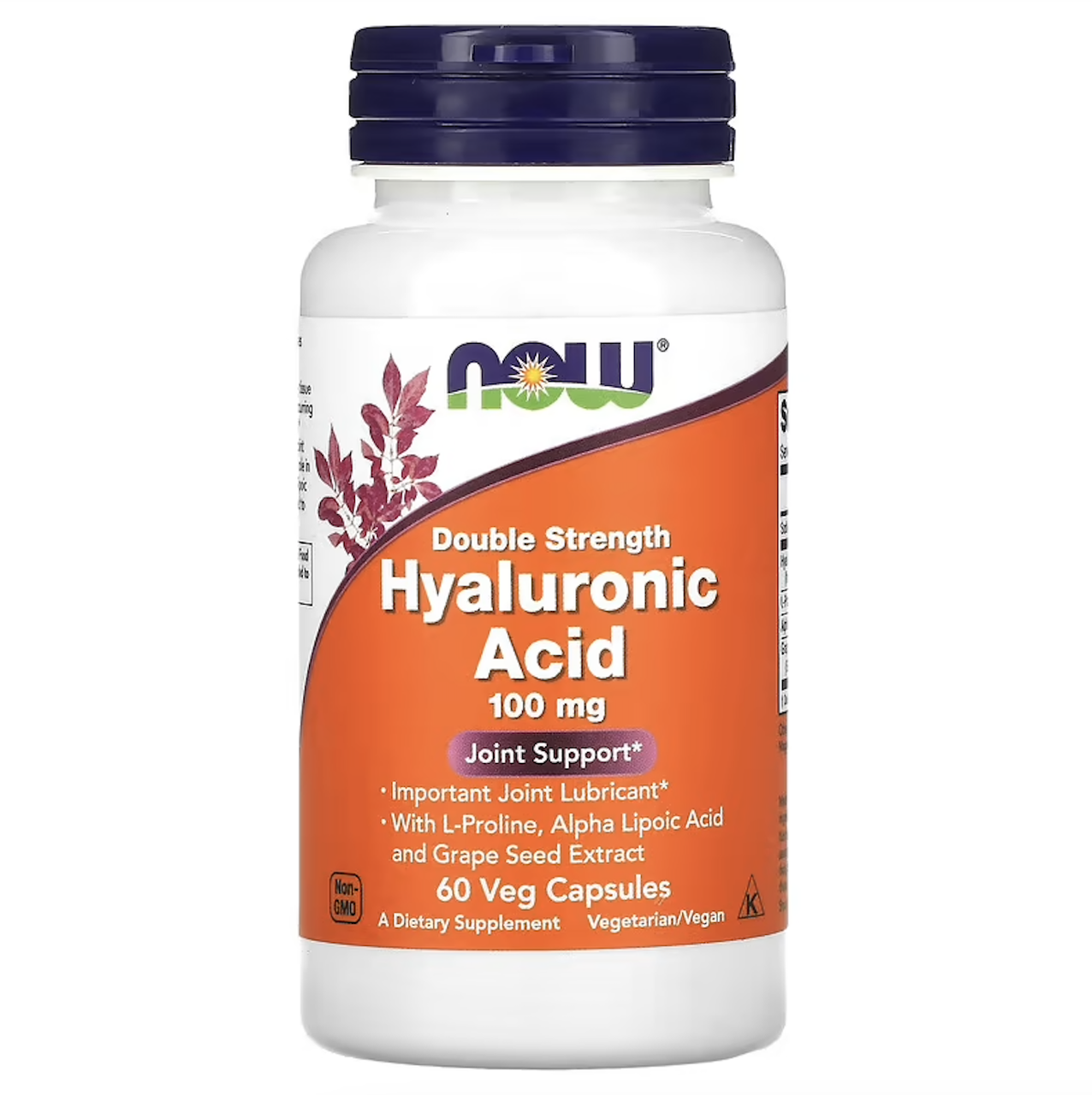 NOW Foods, гіалуронова кислота, подвійна сила, 100 мг, 60 веганських капсул, фото 1
