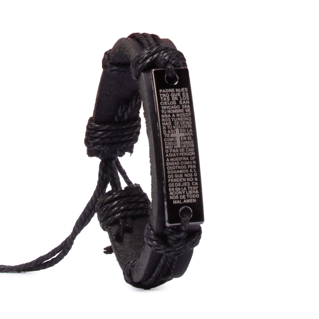 Браслет на руку з зображенням хрестика шкіряний чорний арт.00147, фото 1