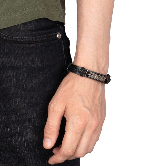 Браслет на руку з зорбраженням хрестика шкіряний чорний арт.00147 Браслет на руку з зорбраженням хрестика шкіряний чорний арт.00147