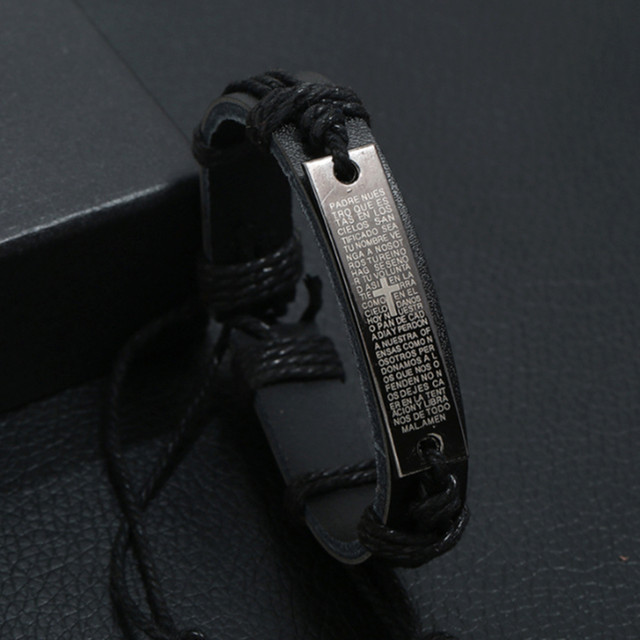 Браслет на руку з зорбраженням хрестика шкіряний чорний арт.00147 Браслет на руку з зорбраженням хрестика шкіряний чорний арт.00147