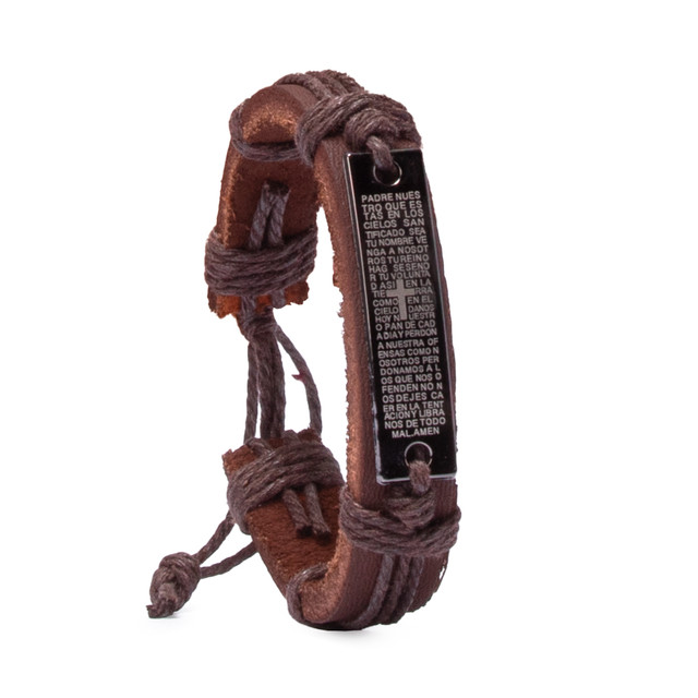 Браслет на руку з зображенням хрестика шкіряний коричневий арт.00148