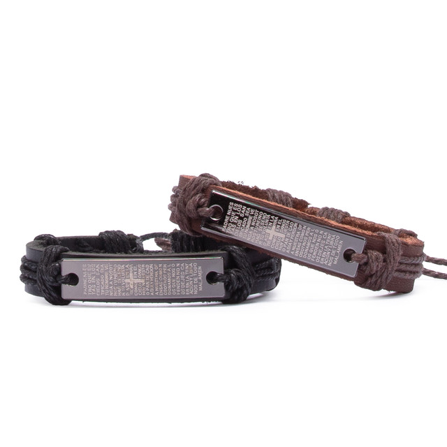 Браслет на руку з зображенням хрестика шкіряний коричневий арт.00148