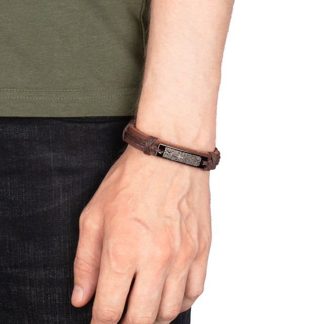 Браслет на руку з зображенням хрестика шкіряний коричневий арт.00148