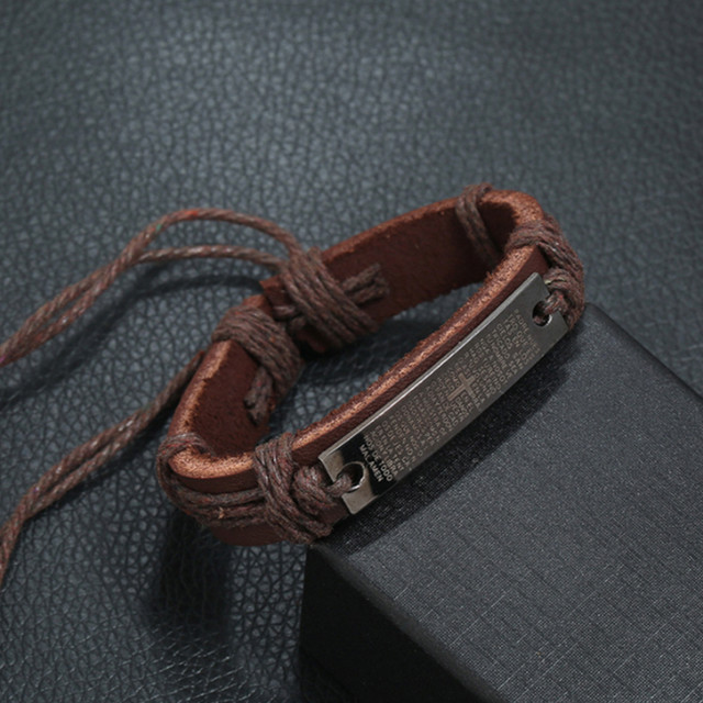 Браслет на руку з зображенням хрестика шкіряний коричневий арт.00148