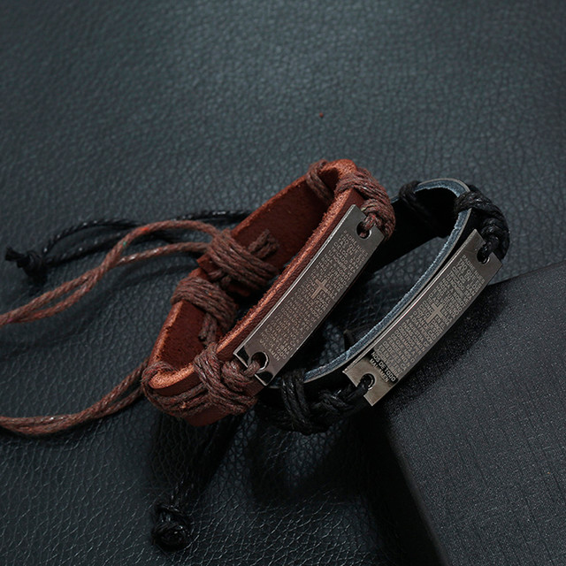 Браслет на руку з зображенням хрестика шкіряний коричневий арт.00148