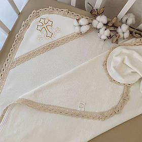 Крижма "Чарівний янгол-1" подвійна махра 75*100 см Betis Молочний із золотим