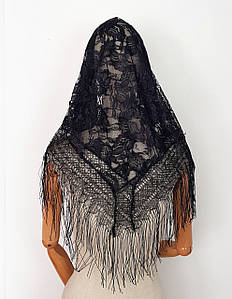 Хустка жіноча тонка ажурна гіпюрова чорна