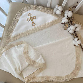 Крижма "Янгол Махра" подвійна 90*100 см Молочний із золотим