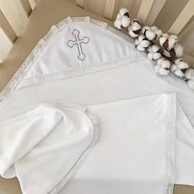 Крижма "Янгол Махра" подвійна 75*100 см Білий із срібним