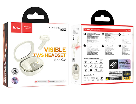 Бездротові TWS навушники Hoco EQ6 (Type-C / 320mAh) / 7 годин автономної роботи / (milky white), фото 2