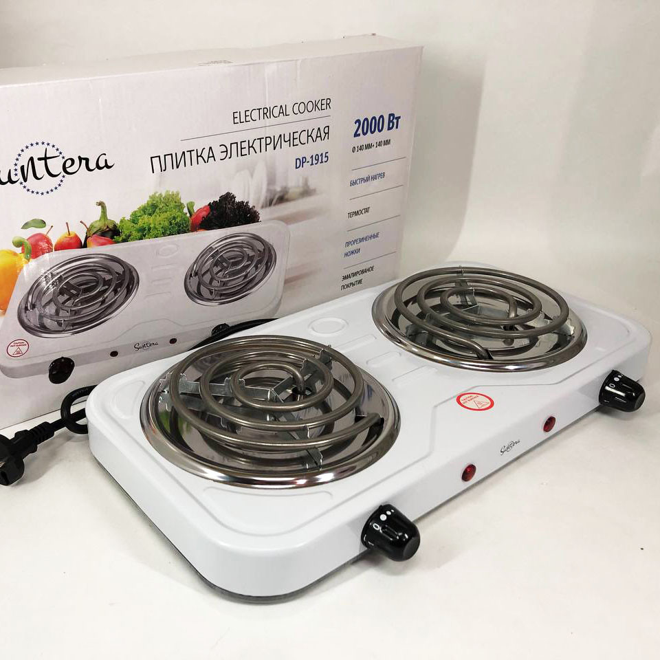 Плита електрична Suntera DP-1915 2000 Вт, потужна настільна електроплита, побутова плита. Колір: білий - фото 1 - id-p2294555584