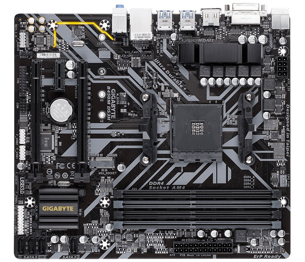 Материнська плата  Gigabyte B450M DS3H (sAM4, AMD B450, PCI-Ex16)  OEM Bulk
