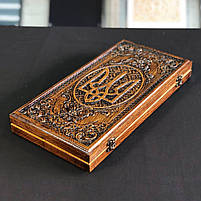 Нарди дерев'яні ручної роботи Тризуб, 40×20см подарункові, фото 4