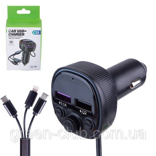Модулятор FM 5в1 CS1 12-24v 2USB 5V-3.1A Type C 5V-3.1A 3in1 charging cable BT5.0 RGB-ambient light (CS1)