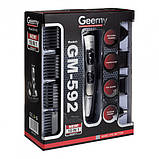 Машинка для стрижки 10в1 GEMEI GM-592, тример для бороди, триммер бездротової. Колір: чорний, фото 4