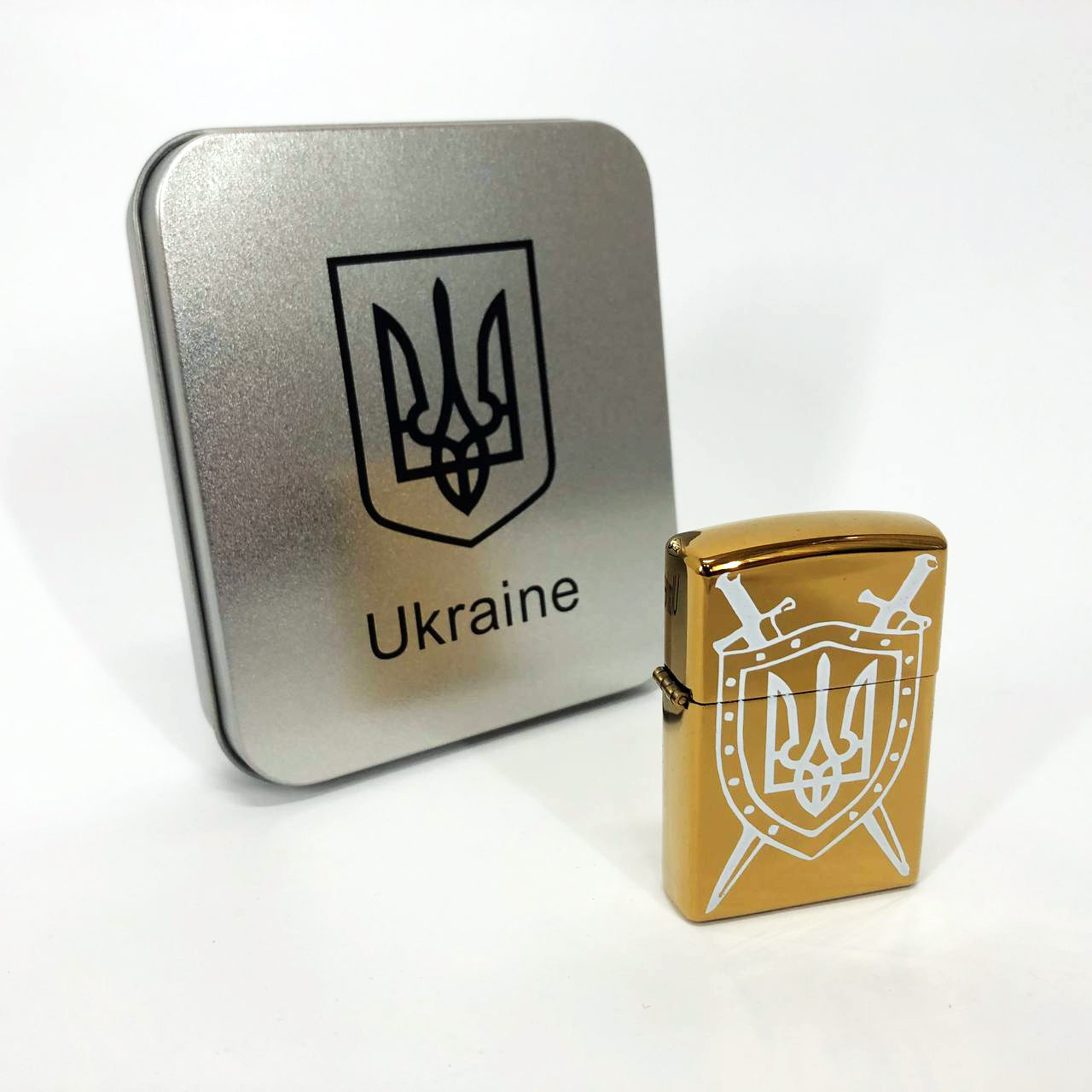 Дугова електроімпульсна запальничка USB Україна (металева коробка) HL-446. Колір: золотий, фото 1