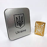 Дугова електроімпульсна запальничка USB Україна (металева коробка) HL-446. Колір: золотий, фото 7