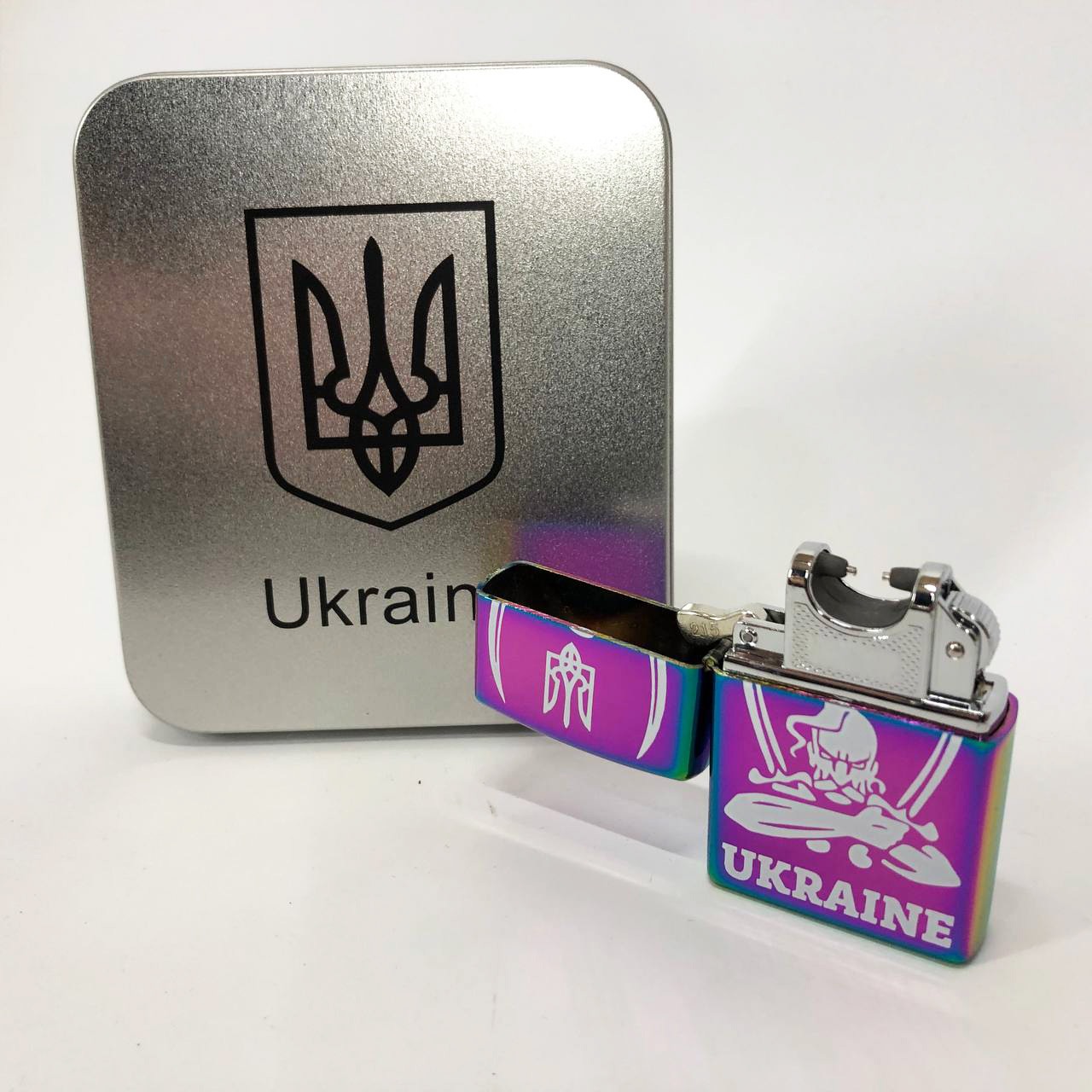 Дугова електроімпульсна запальничка USB Україна (металева коробка) HL-449. Колір: хамелеон, фото 1