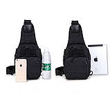 Сумка тактична наплічна, Нагрудна сумка тактична тканинна Нагрудна чоловіча тактична чорна, фото 2