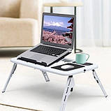 Складаний столик для ноутбука LD-09 E-Table, столик з охолодженням 2 USB кулера, Стіл підставка з вентиляцією, фото 10