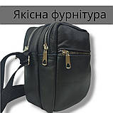 Якісна чоловіча сумка - месенджер з натуральної шкіри на 4 кишені зі срібною блискавкою, фото 6