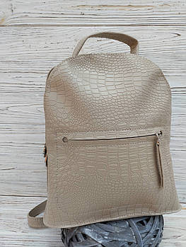 Рюкзак жіночий міський на блискавки з кишені 25*28 штучна шкіра Nata Бежева рептилія