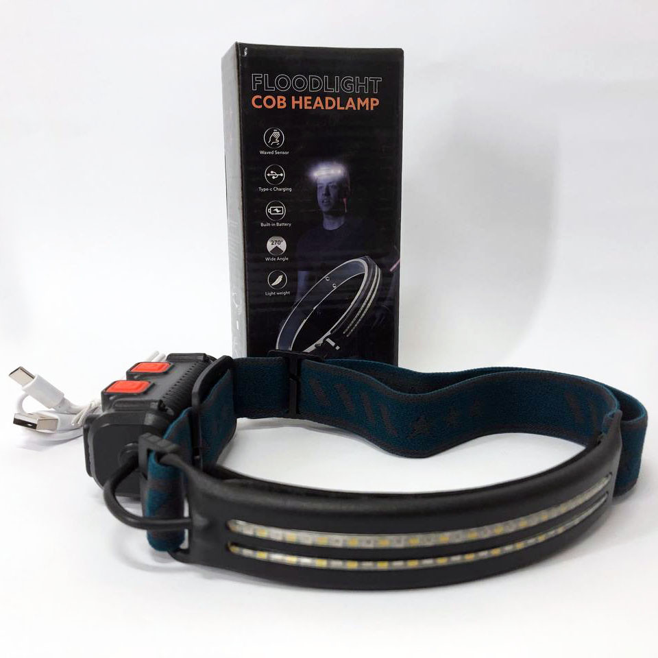 Ліхтар налобний акумуляторний BL-W691-2COB (white/red/RGB) з датчиком руху, потужний ліхтар налобний, фото 1