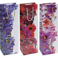 Від 12 шт. Пакет кольоровий "Пляшка - мікс Квіти" 12х39х9 см 7005 купити дешево оптом в інтернет-магазині