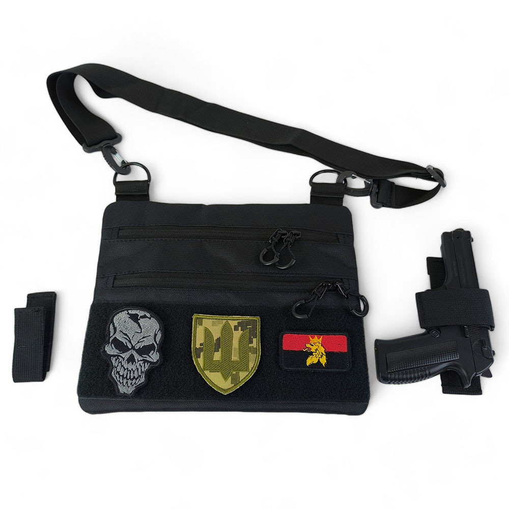 Чорна сумка тактична нагрудна, Сумка через плече військова, Чоловіча сумка-слінг тактична, фото 1