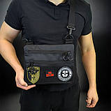 Чорна сумка тактична нагрудна, Сумка через плече військова, Чоловіча сумка-слінг тактична, фото 7