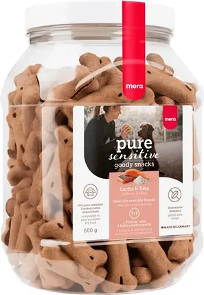 Ласощі для собак MERA good snacks pure sensitive Lach & Reis для чутливих з лососем та рисом 600 г, фото 1