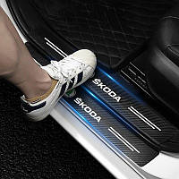 Захисні накладки на пороги авто Skoda 4 шт, карбонова плівка на пороги автомобіля, Захист порогів плівкою