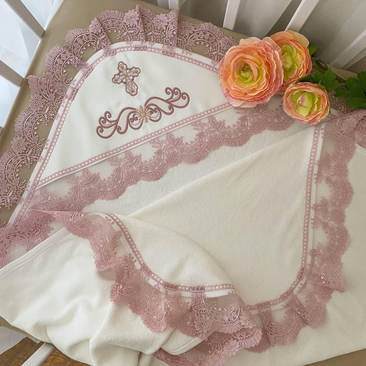 Крижма "Світлинка" махра 100*100 см Betis Молочний з пудровим, фото 1