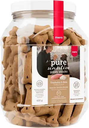 Ласощі для собак MERA good snacks pure sensitive Truthahn & Reis для чутливих із індичкою та рисом 600 г, фото 1