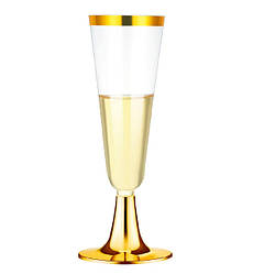 Келихи для шампанського, (6 шт), матеріал - харчовий пластик, 140 мл., колір - золото
