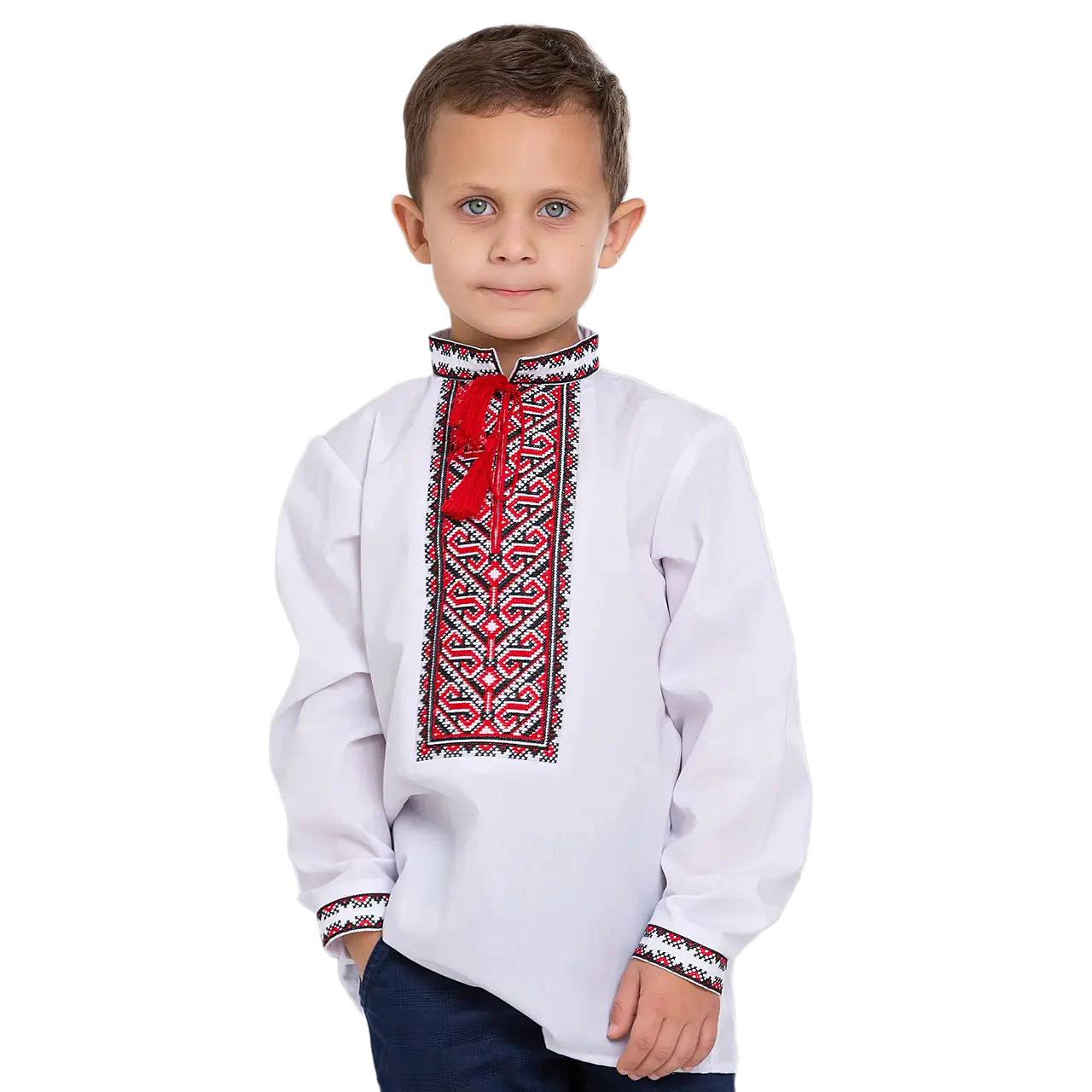 Класична вишиванка для хлопчика з червоно-чорною вишивкою р. 134.