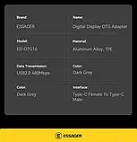 Essager OTG Адаптер Type-C 100 Вт з цифровим дисплеєм потужності, фото 2