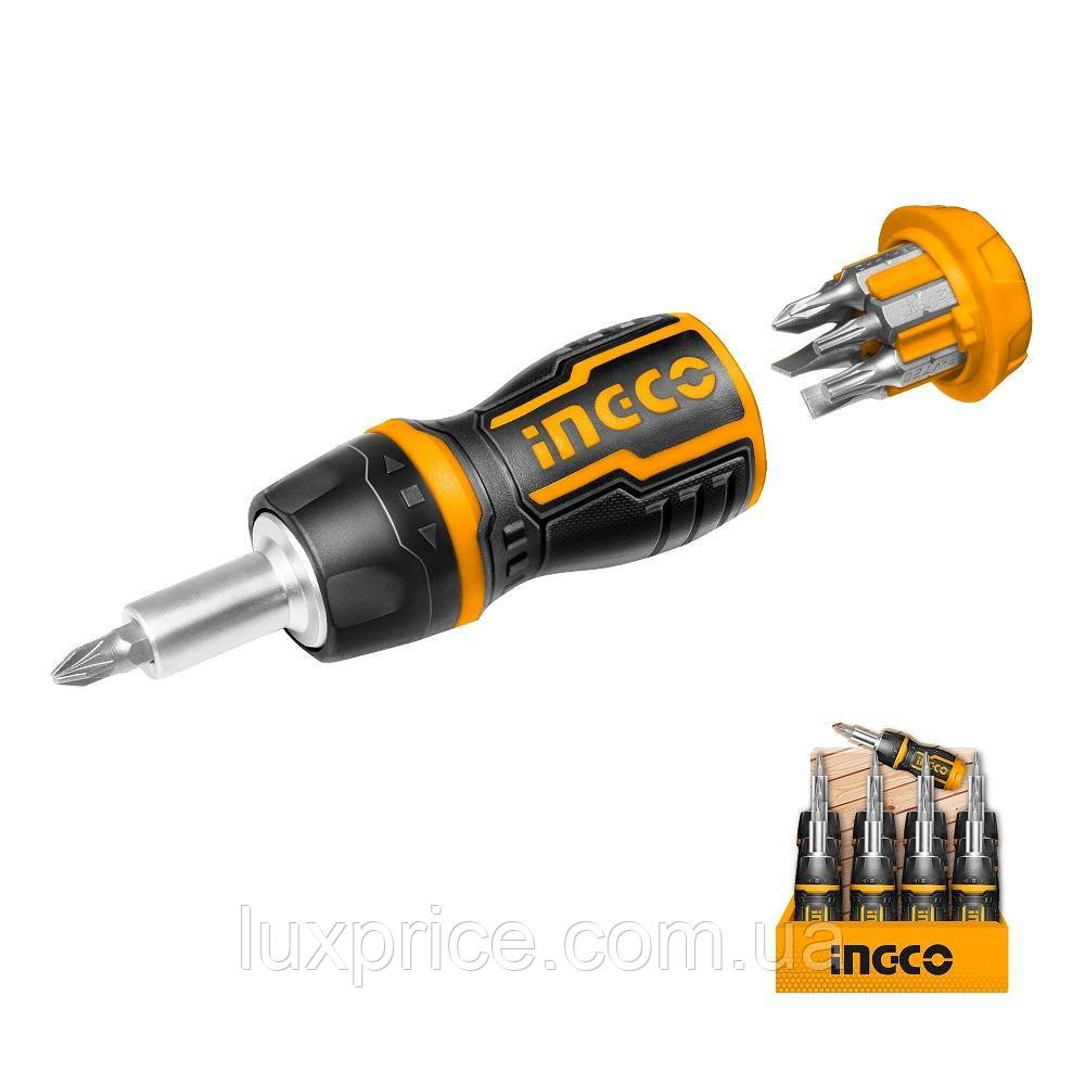 Викрутка з тріскачкою і бітами 8-в-1 INGCO Super Select AKISDS1728    Luxprice, фото 1