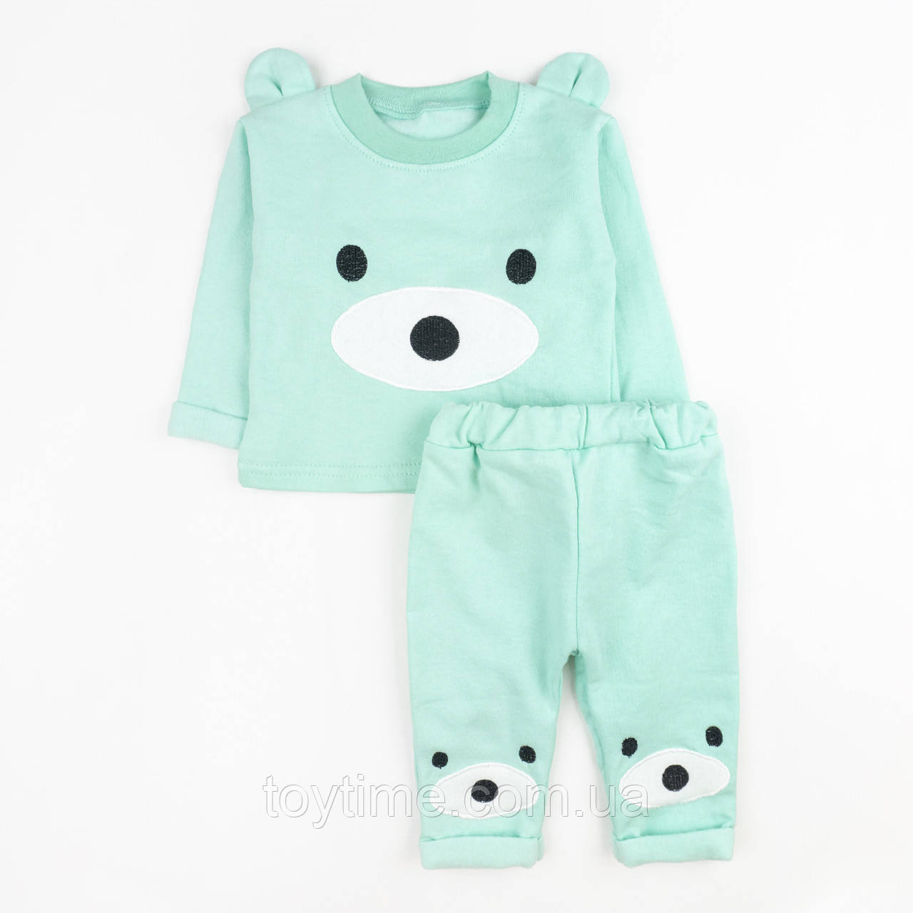 Комплект ясельний Ведмедик кофта та штани начісний з аплікацією, фото 1