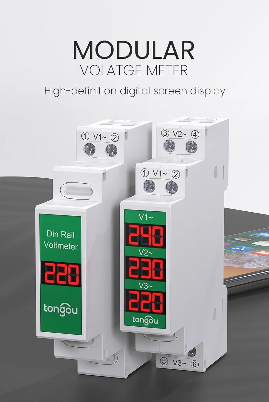 Цифрові вольтметри 1p на din-рейці 60-450v, фото 1